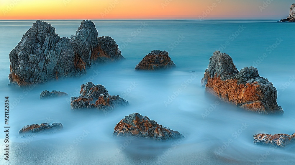 Wall mural rocks in the middle of a lake with a lighthouse in the background