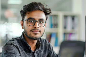 A man with glasses is smiling at the camera