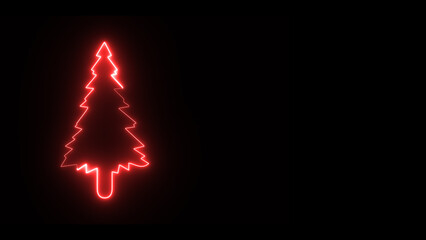 Fototapeta premium Christmas tree, pink neon glow icon on darkness black background. Abstract winter holiday concept. Blank empty space for your copy or another design. 3D rendering illustration
