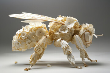 White Flower-Bee Sculpture Art