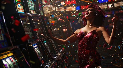 Fototapeta premium Woman Celebrating a Win at a Casino