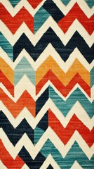 Colorful chevron pattern rug featuring bold zigzag designs in blue, red, orange, and cream for modern interiors.