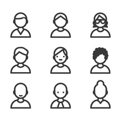 Nine Simple Line Icons Depicting Various People