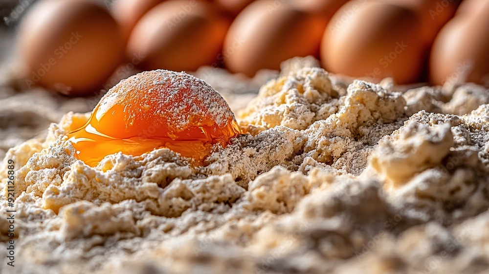 Poster an orange jelly surrounded by sand and nearby eggs on a bright sunlit day