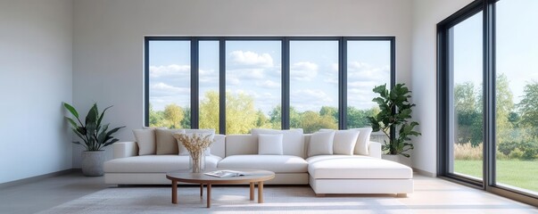 Digital idea clouds in a futuristic living room, modern design and forwardthinking