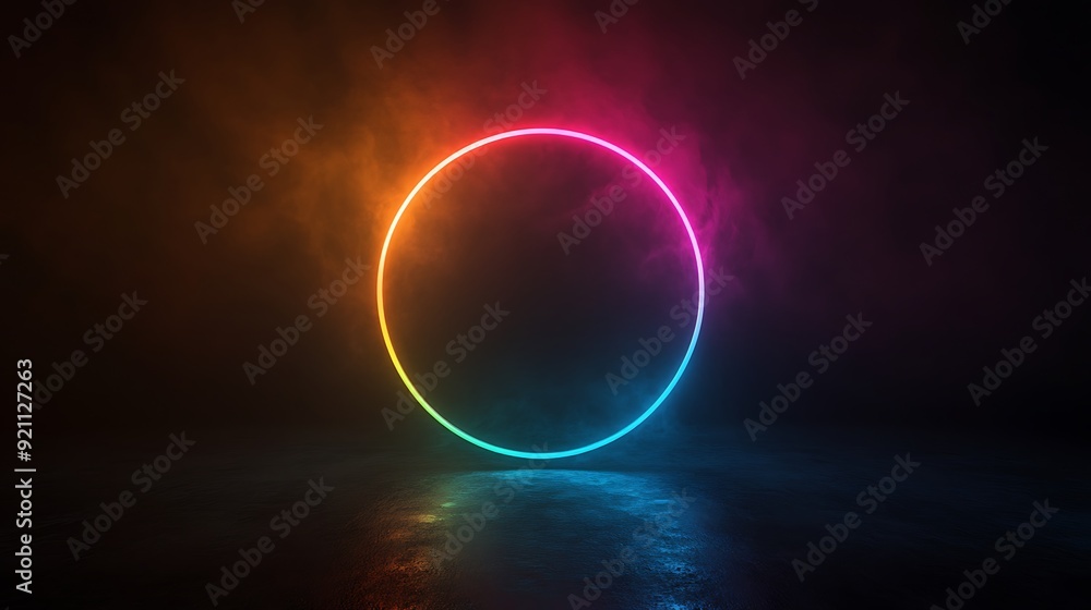 Poster luminous light circle on dark background for abstract design concept