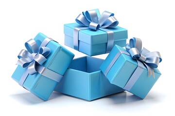 Blue gifts with bows isolated on white
