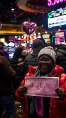 Fototapeta premium Woman Holding Winning Ticket at Casino