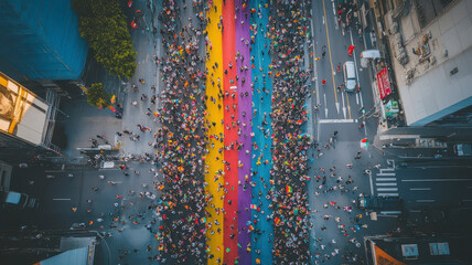 Pride march aerial view, lgbq