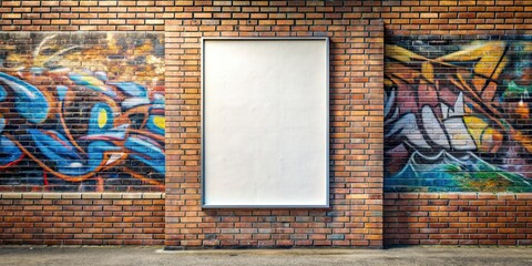 Fototapeta premium Blank poster mockup on graffitied wall , urban, street art, vandalism, blank, mockup, vertical, poster, graffiti, wall