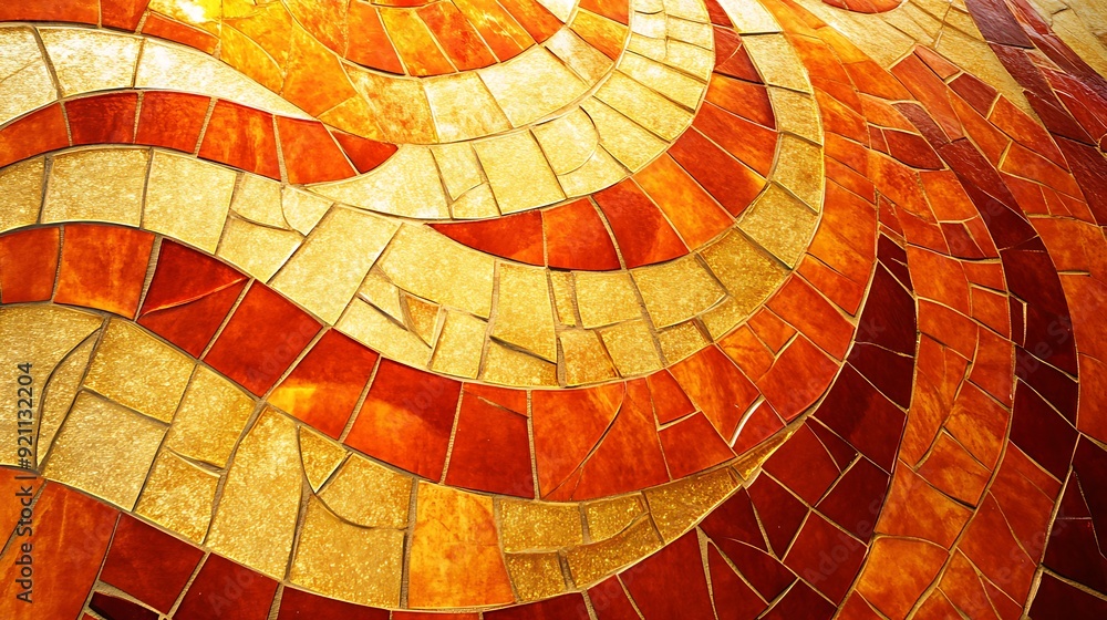 Poster sunlit beauty - golden orange mosaic abstract design with intricate patterns and textures