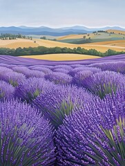Obraz premium Endless Waves of Lavender Flowers in Picturesque Countryside Landscape