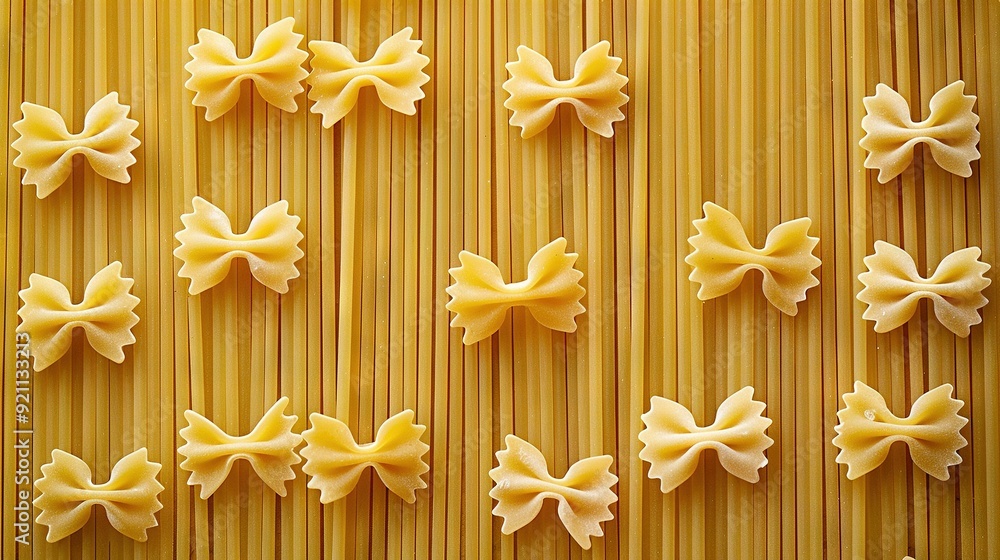 Poster macaroni and cheese in row on yellow background with toppings