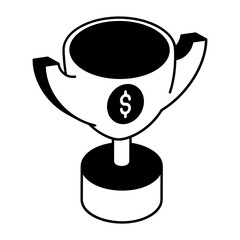 Professional awards vector icon design, token recognition symbol, Expression gratitude sign, distinctive insignia illustration white and black Base Trophy Cup for Banking and Finance isometric concept