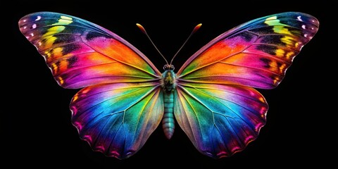 Beautiful butterfly with vibrant colors against a dark black background, butterfly, colorful, vibrant, wings, nature