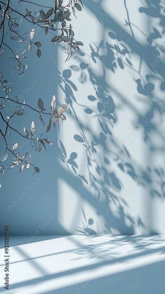 Poster a tree branch casts a shadow on a wall