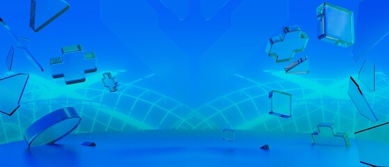 3d illustration rendering of y2k gamer technology futuristic cyberpunk sci-fi display podium, gaming scifi stage pedestal abstract  background