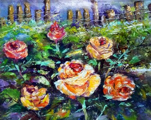 Fototapeta premium hand painted original impressionism art painting hand drawn oil color rose flower botanical bloom natural beauty 