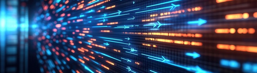 market board with arrows indicating fluctuation trends, , Blue tones, Neon lighting, Hightech