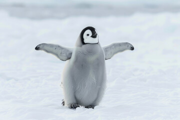 A penguin standing in a snowy landscape during daytime
