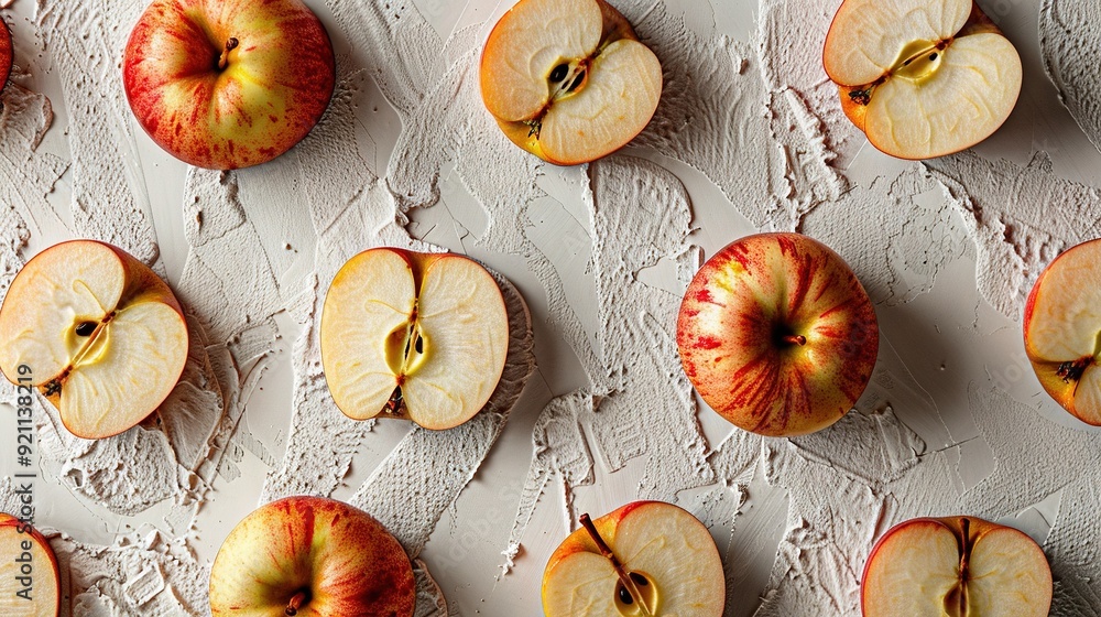 Poster a collection of diced apples placed on a white countertop alongside one another on a table