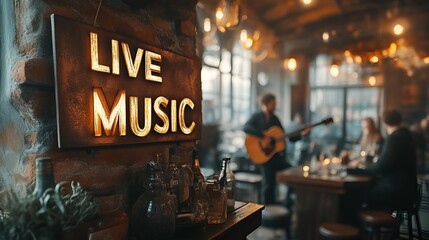 Sign that reads “LIVE MUSIC” - bar - restaurant - live entertainment. - band - singer - live show 