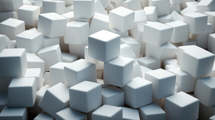 Collection of white cubes arranged in a pattern on a flat surface. Cubes Background.