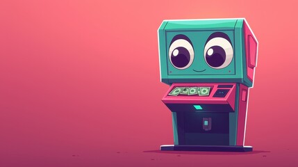 Fototapeta premium A playful cartoon arcade machine with big eyes and a cheerful design, perfect for gaming and retro-themed projects.
