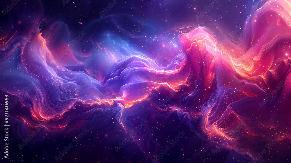 Poster a vibrant cosmic nebula with swirling colors in deep space. abstract style on a dark background. con