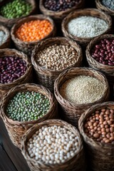 Fototapeta premium Variety of Grains in Wicker Baskets