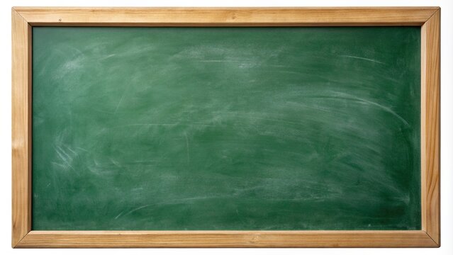 Empty green school chalkboard with wooden frame, with faint traces of chalk writing, blank, greenboard, wood, frame