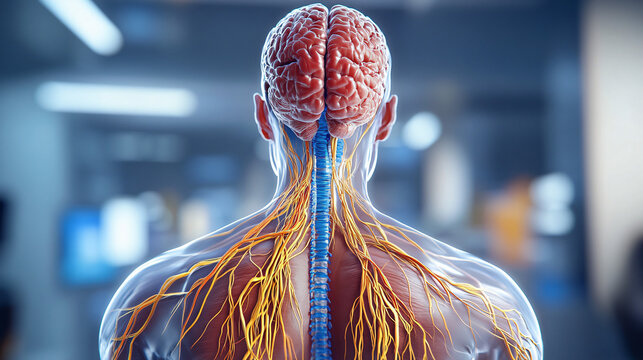 Anatomy of the human peripheral nervous system showing detailed nerves and plexuses