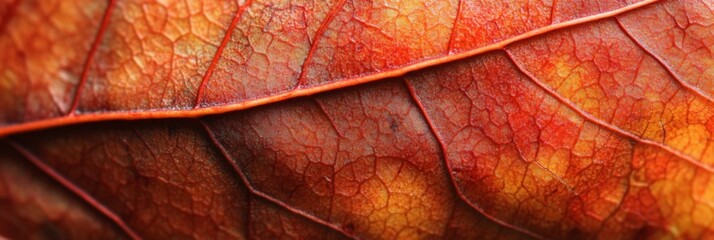 Fototapeta premium Close up autumn leaf texture. Nature texture of leaf macro