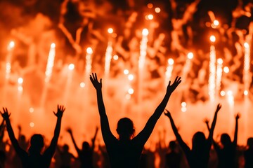 A group of people are celebrating with fireworks