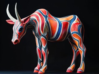 Abstract Wooden Bull Sculpture.