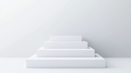 Obraz premium A modular podium system with symmetrical square platforms that can be rearranged, featuring a clean, white surface and minimalist design
