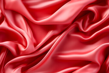 Obraz premium Seamless Red Elegant Silk Fabric Iridescent Texture Background for Packaging, Banner, Decor, Wrap, Fashion, Accessories, Web, and Social. Satin Luxury Cloth Wavy Folds Seamless Pattern.
