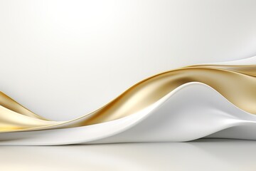 Obraz premium Abstract white and gold waves on a white background.