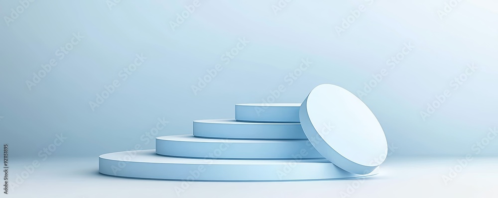Poster a tiered podium with circular, concentric platforms of varying sizes, all aligned symmetrically and 