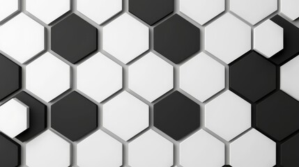 Fototapeta premium Abstract pattern of black and white hexagonal tiles creating a modern, geometric design for stylish interiors.