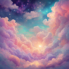 Aesthetic dreamlike background with pastel colors, twinkling stars and colorful clouds | Variant 1