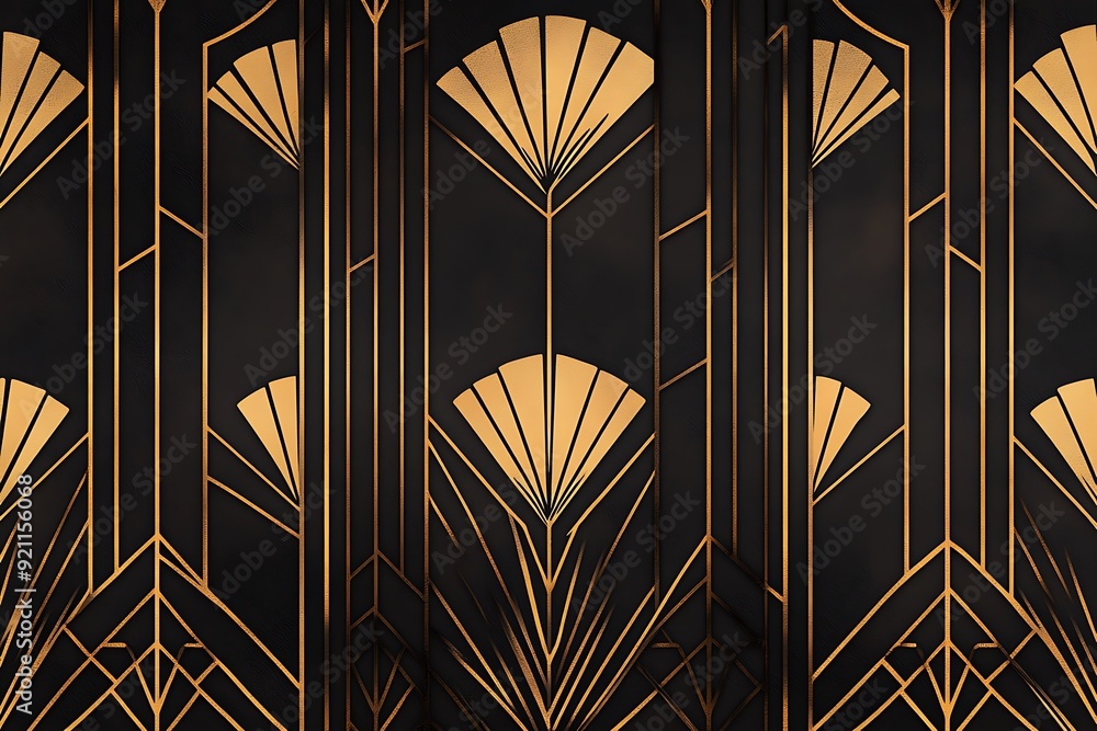 Poster elegant gatsby geometric patterns in light brown on black background