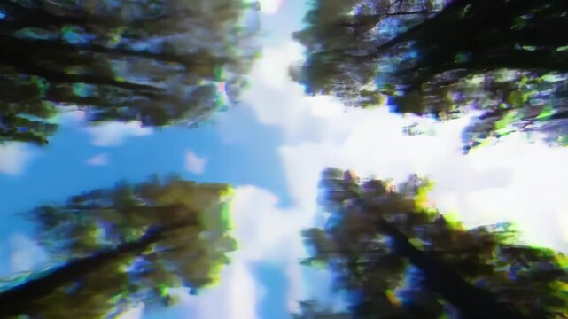 Abstract digital landscape background. Glitch, distortions and pixelization effect. Glitchy forest scenery. Cyberpunk aesthetics. Retro, retrowave, synthwave