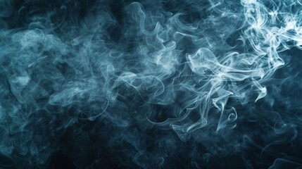 Blue smoke swirls and drifts across a dark background, creating a moody and ethereal atmosphere with intricate patterns. With copy space for text