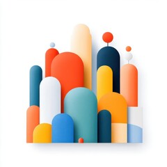 Obraz premium Abstract design featuring colorful geometric shapes creating a vibrant urban landscape.