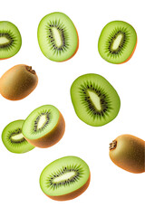 Fototapeta premium Flying falling kiwis isolated on transparent or white background