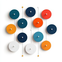 Colorful circular wall decor design featuring various sizes and arrangements, perfect for modern interior aesthetics.
