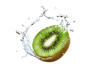 Kiwi with water splash isolated on transparent or white background