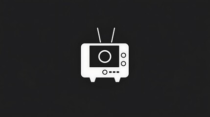 Naklejka premium Minimalist Round Television Icon in Black and White