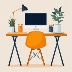 Stylish home office setup featuring a bright desk, modern computer, and decorative plants for inspiration and productivity.